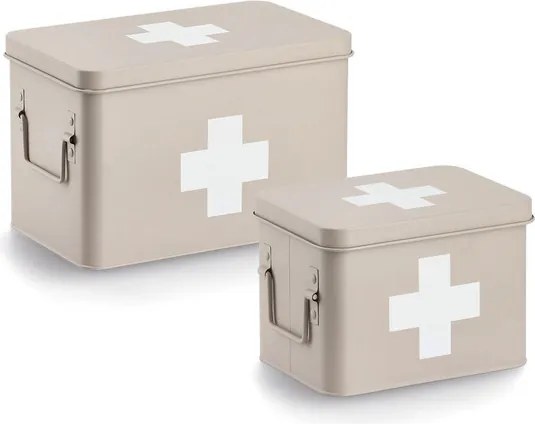 Zeller Present 2. akosť - Lekárnička, kovový box na lieky, 2v1, béžový, MEDICINE 23x17x16