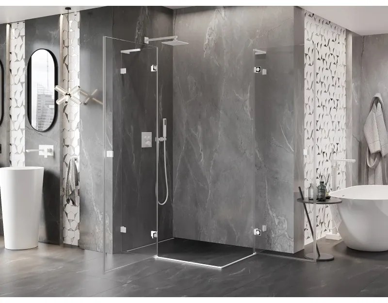 Mexen Lunar, L Duo výklopný sprchový kút 95 x 75 cm, 8mm číre sklo, biely profil, 834L-095L-075P-20-00