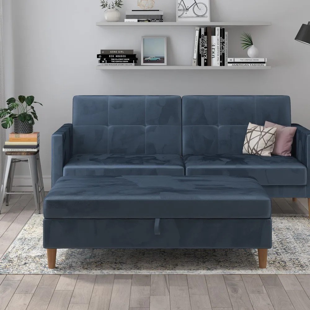 Modrá zamatová podnožka Lilly – Støraa