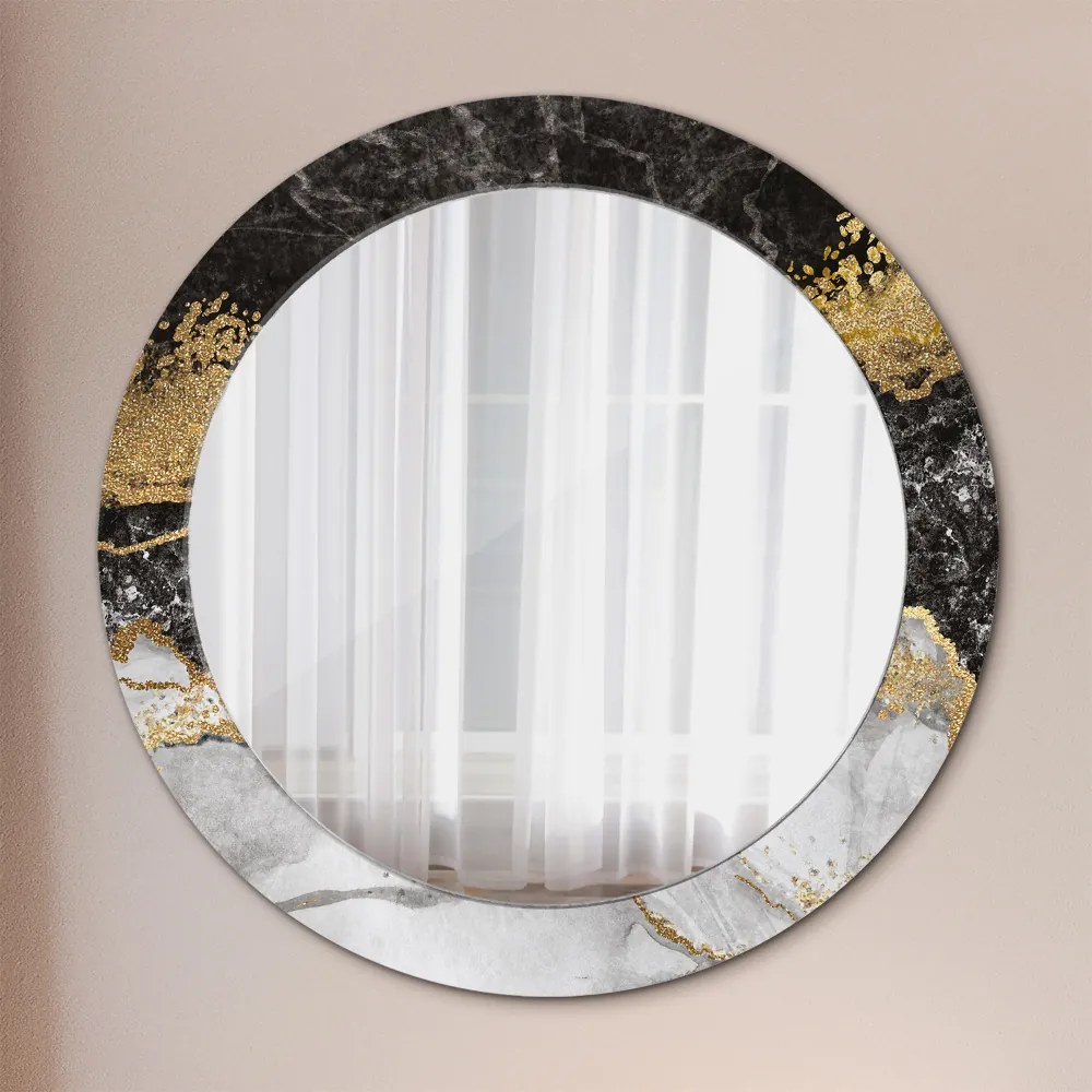 Okrúhle ozdobné zrkadlo na stenu Mramor a zlato fi 70 cm