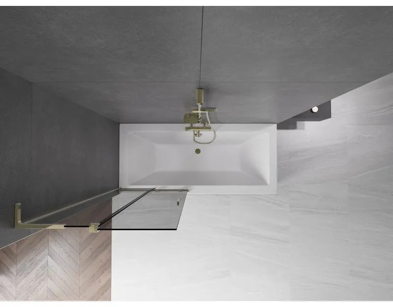 Mexen Velar L, 2-krídlová posuvná vaňová zástena 80 x 150 cm, 8mm šedé sklo, zlatá lesklá, 896-080-003-41-50