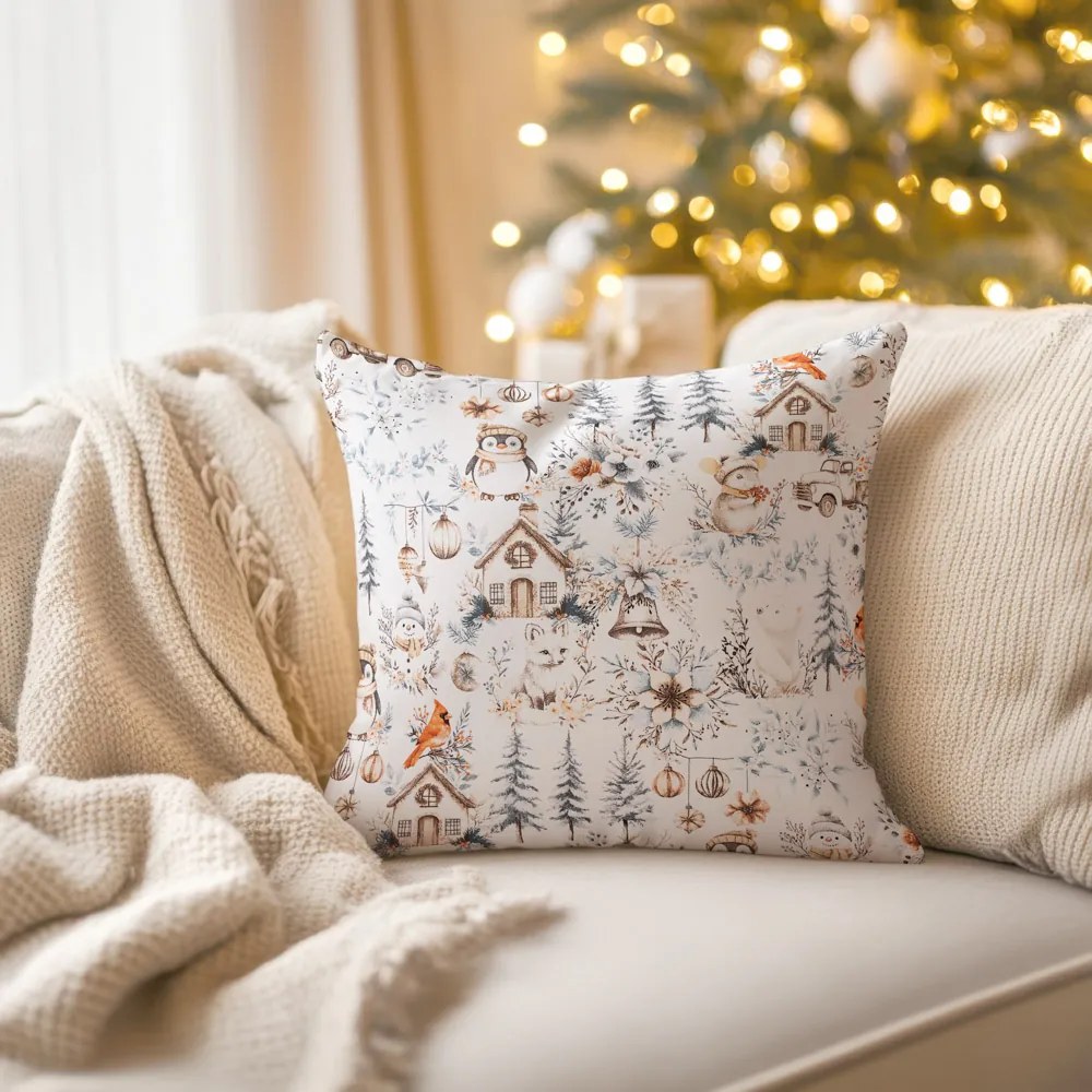 Biante Bavlnená obliečka na vankúš Sandra SA-708 Zimná rozprávka modro-sivo-hnedá na bielom 40 x 40 cm