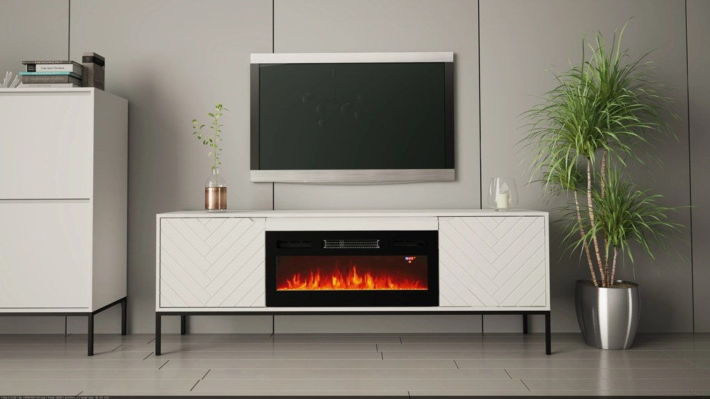 TV stolík EMY biela s elektrickým krbom
