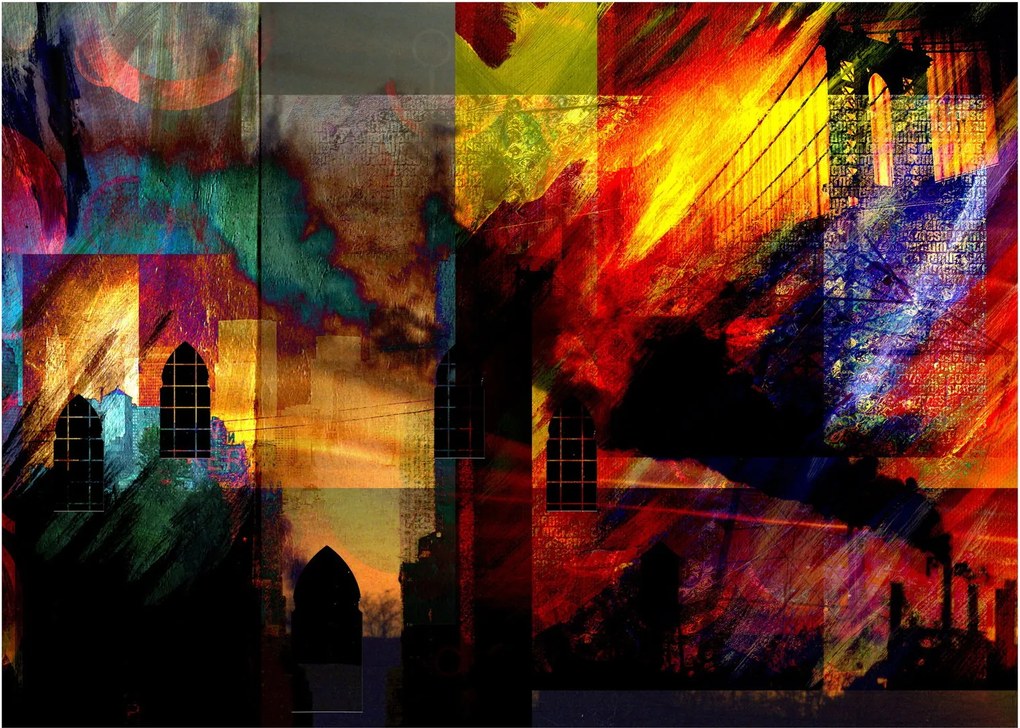 Sklenený obraz - Farebná abstrakcia mesta (70x50 cm)