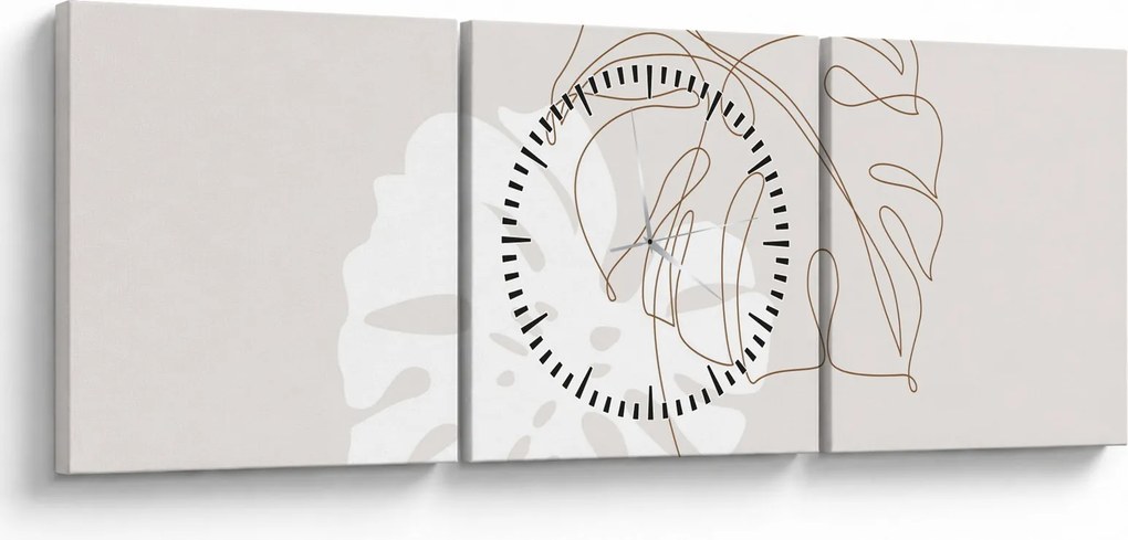 Obraz - Line art monstera N⁰2 (s hodinami) (90x30 cm)