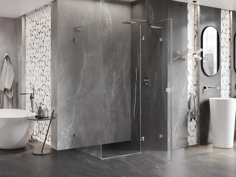 Mexen Lunar L, pravý výklopný sprchový kút 70 x 90 cm, 8mm číre sklo, oceľový profil, 834L-070-090-97-00-P
