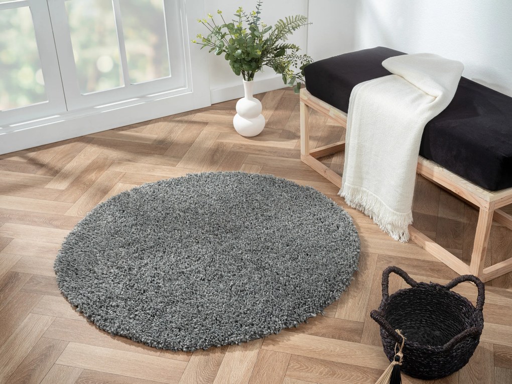Kusový koberec My Shaggy grau kruh, 100x100 (priemer) kruh, šedá, chodba / predsieň, My Flair