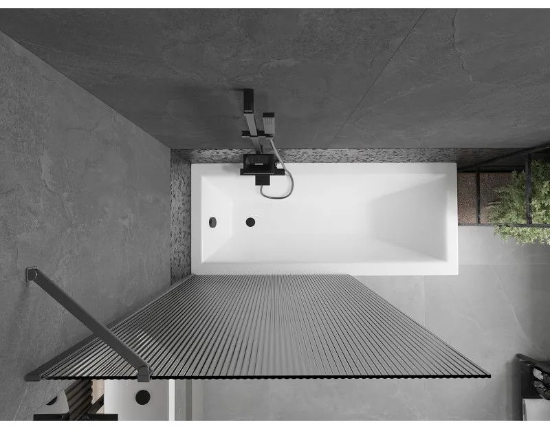 Mexen Next, 1-krídlová vaňová zástena 100 x 150 cm, 6mm sklo Ribs, grafitová, 895-100-000-00-09-95