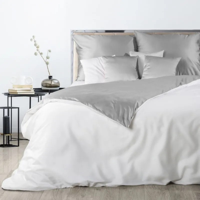 DomTextilu Bielo sivé obojstranné posteľné obliečky z bavlneného saténu 3 časti: 1ks 180x200 + 2ks 70 cmx80 Biela 27588-153070