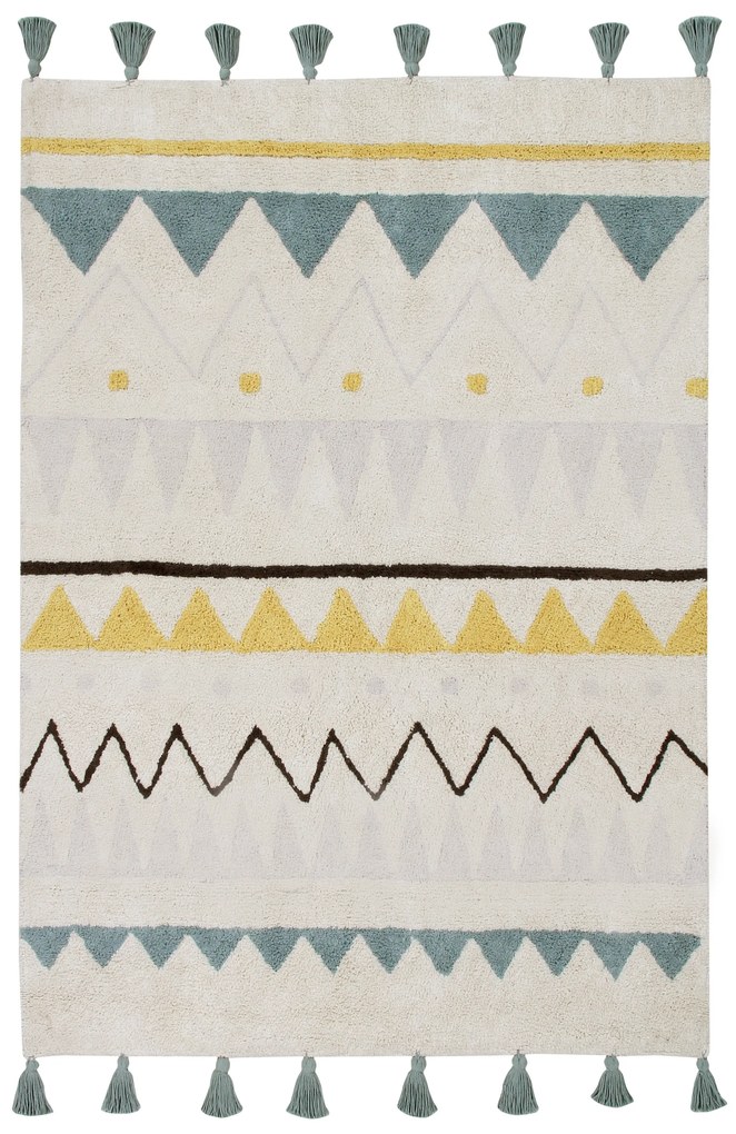 Lorena Canals koberce Ručne tkaný kusový koberec Azteca Natural-Vintage Blue - 140x200 cm