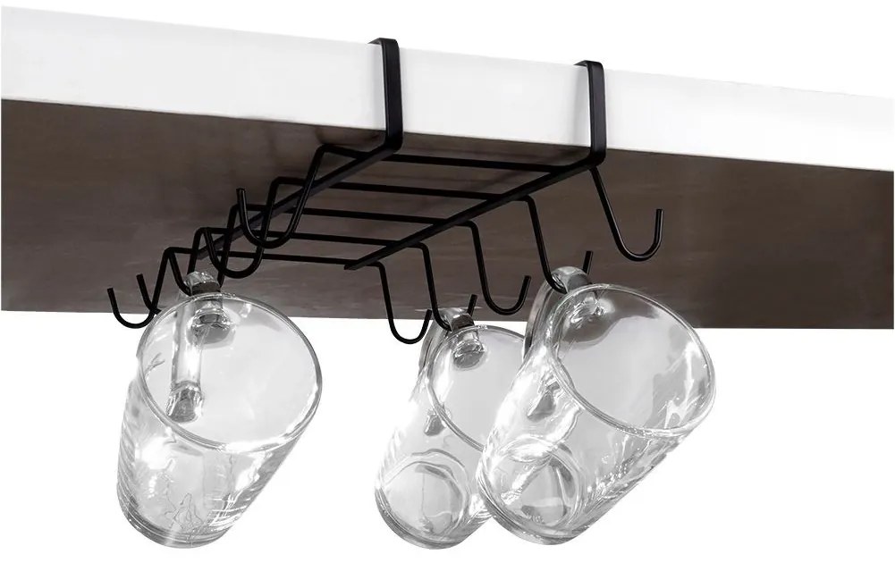 VILDE Držiak na hrnčeky s 10 háčikmi, závesný pod policu VILDE, čierny