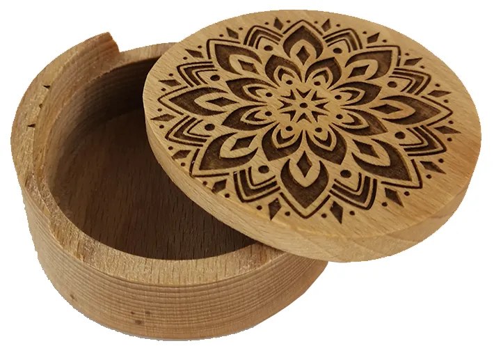AMADEA Drevená krabička guľatá mandala, masívne drevo, 8 cm, český výrobok