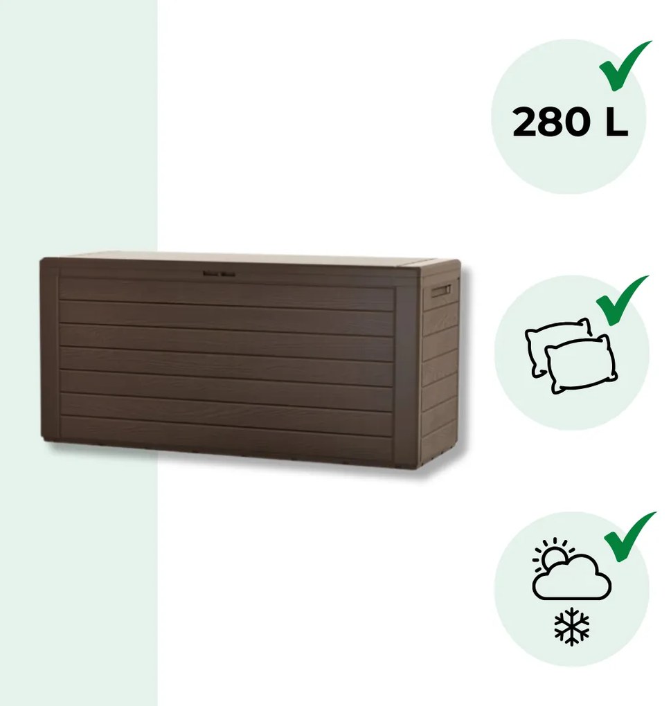 Prosperplast Úložný box WOODEBOX, 280L, 120x46x57cm, tmavo hnedá