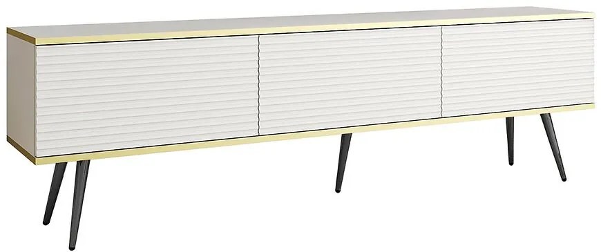 TV stolík Oro Mdf Drážkovanie 175 Biela+ Čierne nohy