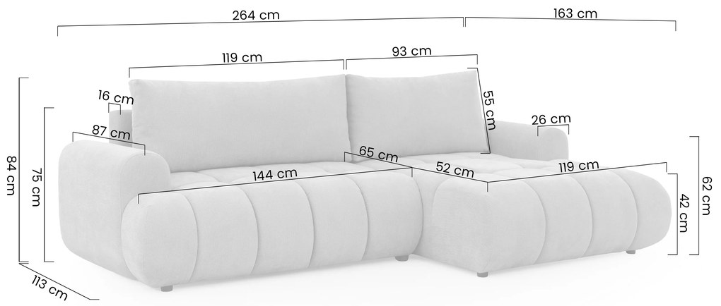 Rozkladacia rohová sedačka Lutario Mini ľavá - tmavosivá hydrofóbna pletenina Venice 2021