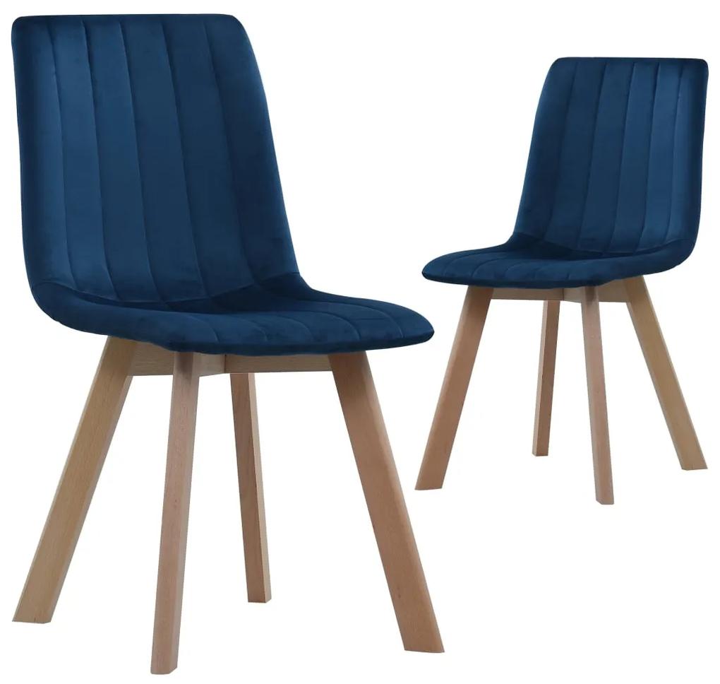 vidaXL Jedálenské stoličky 2 ks, modré, zamat