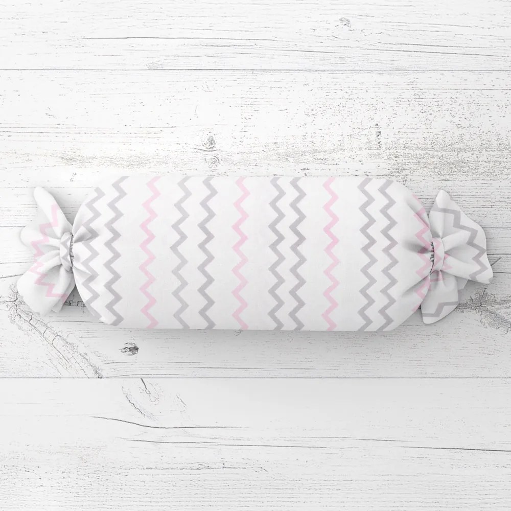 Biante Vankúš valec bonbon Sandra SA-124 Ružovo sivé cik-cak pásiky 15x60 cm