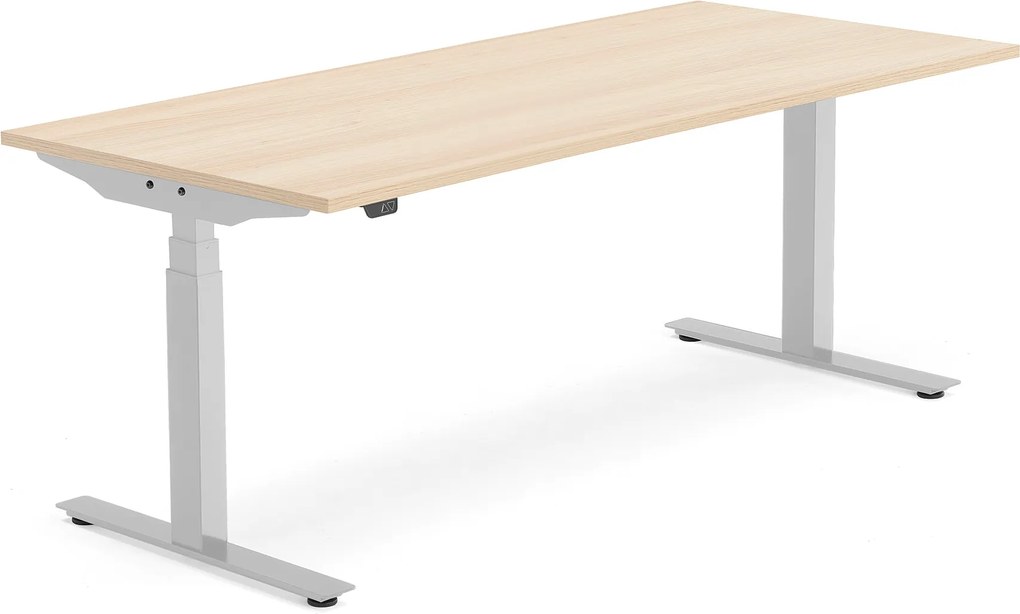 Výškovo nastaviteľný stôl Modulus, T-rám, 1800x800 mm, dub/strieborná