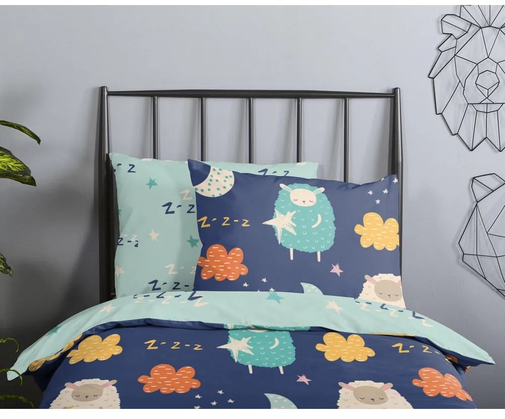 Modré bavlnené detské obliečky na jednolôžko/predĺžené 140x220 cm Sheep – Good Morning