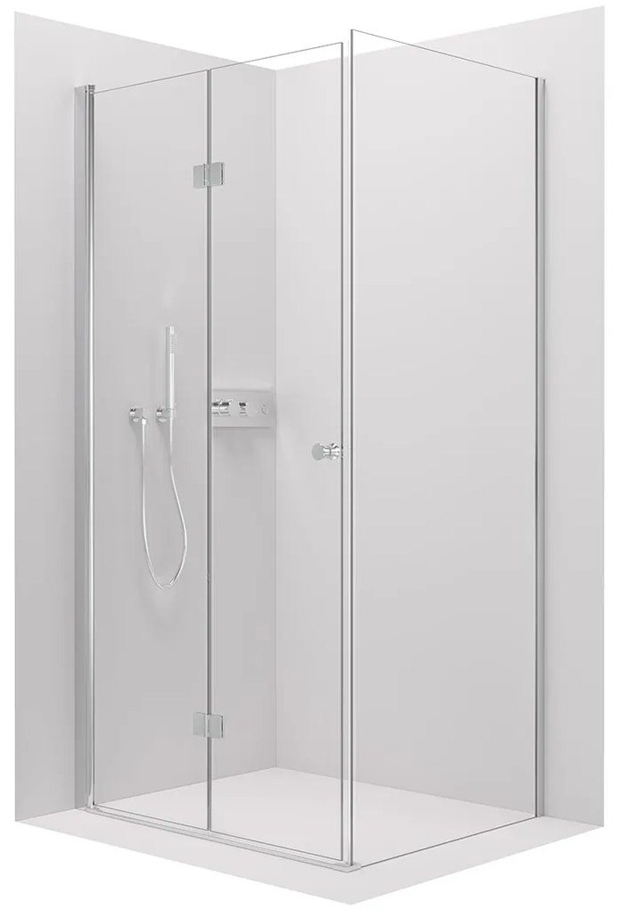 Cerano Volpe, sprchovací kút so skladacími dverami 80(dvere) x 100(stena), 6mm číre sklo, chrómový profil, CER-CER-427198
