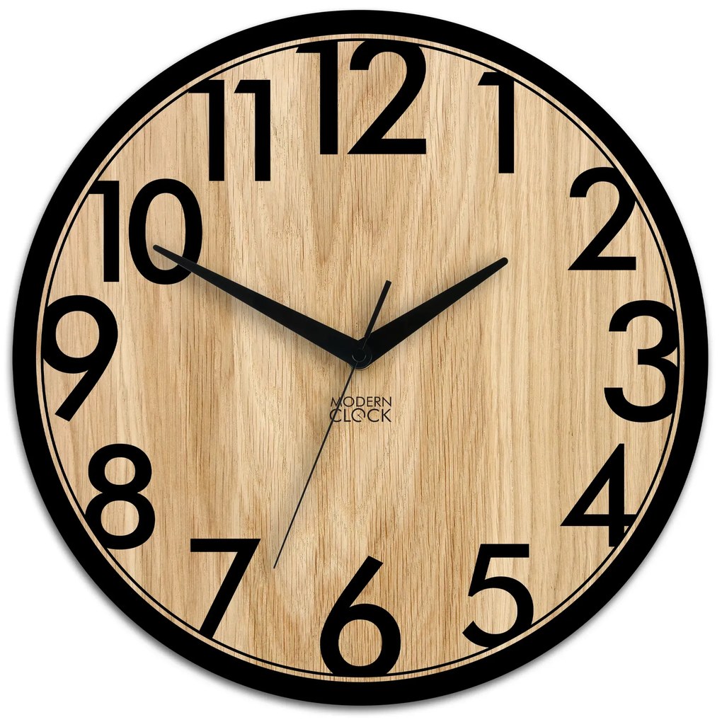 Drevené nástenné hodiny Focus 33 cm dub prírodný/čierny