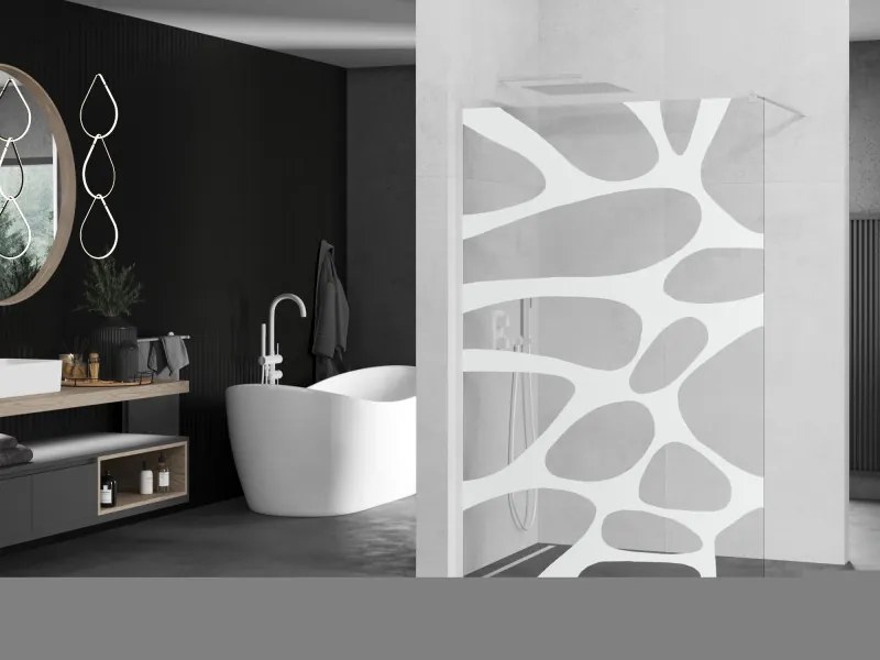 Mexen Kioto, Walk-In sprchová zástena 70 x 200 cm, 8mm sklo číre/biely vzor, biely profil, 800-070-101-20-97
