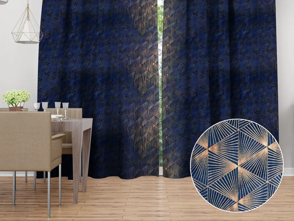 Biante Zamatový záves Isabela IBL-011 Rose Gold trojuholníky na kráľovsky modrom - šírka 270 cm 270x140 cm