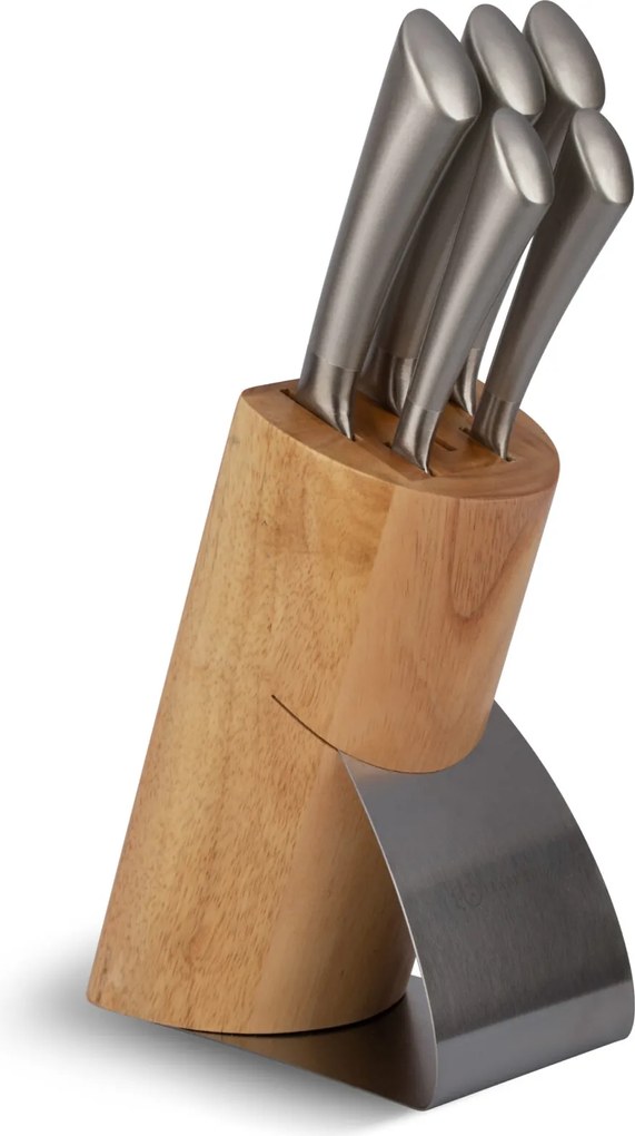 6 dielna sada nožov v stojane v štýlovom drevenom stojane