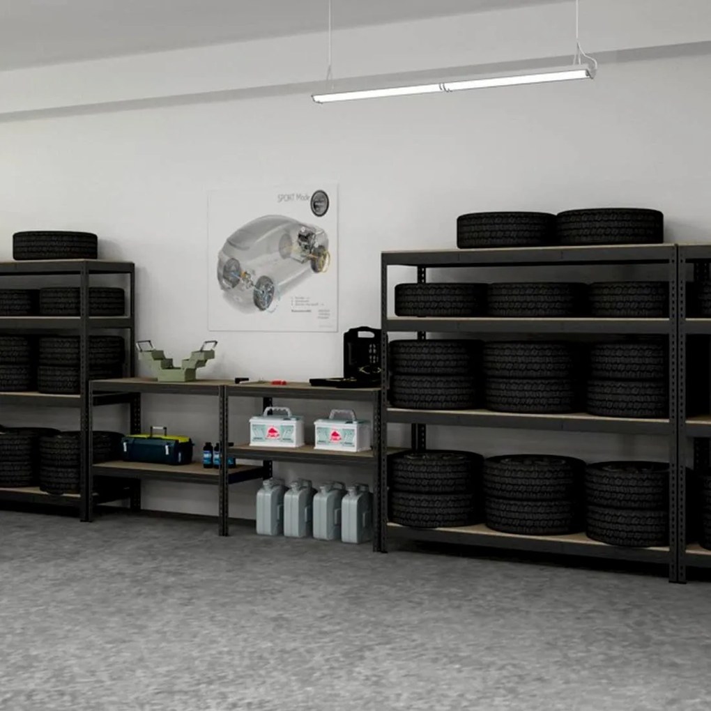 PROFESSIONAL Bezskrutkový kovový regál s HDF policou 200X240X60 cm, 4 police, 500 kg na policu, antracitová farba