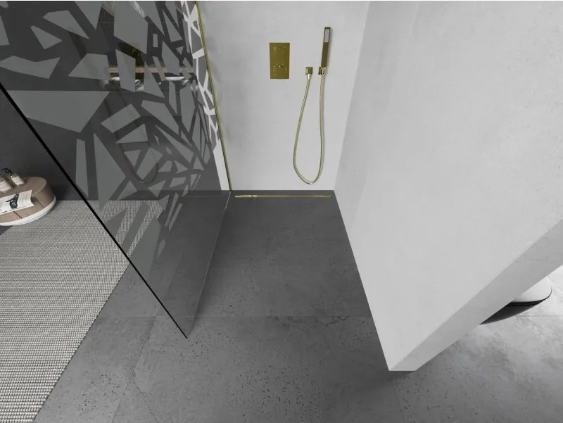 Mexen Kioto L, sprchová zástena Walk-In 110 x 200 cm, 8mm číre sklo biely vzor, zlatý lesklý profil,800-110-103-50-78