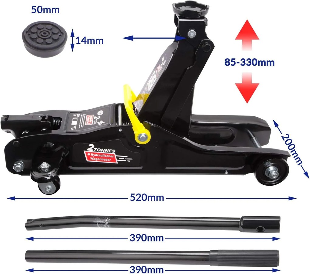 InternetovaZahrada Pojazdný hydraulický zdvihák 2t 85-330 mm + kufor