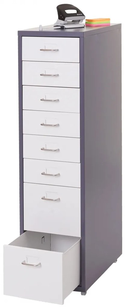 Zásuvková skrinka Boston T851 - 110x28x41cm, 8 zásuviek - tmavosivá biela