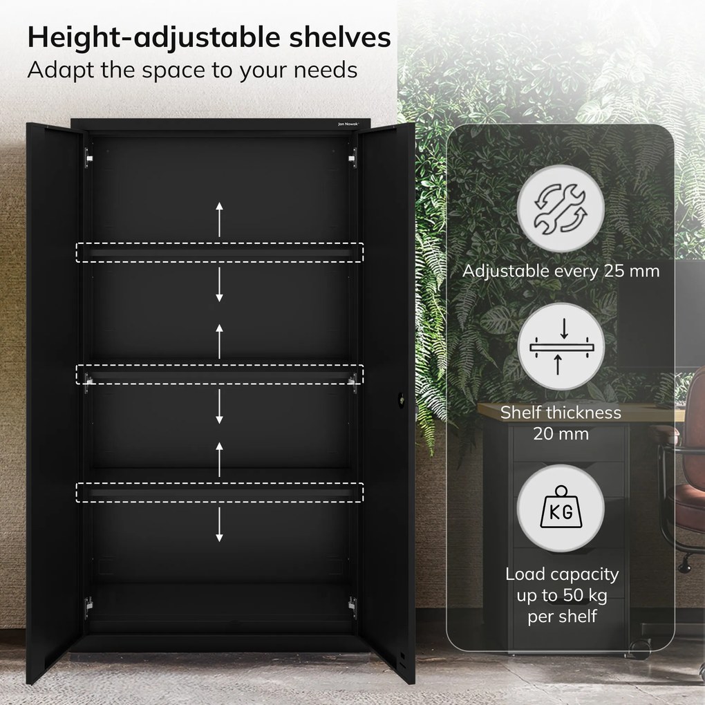 Modulárna kovová multifunkčná skriňa s dvoma zásuvkami čierna MEGAN 1950 x 900 x 400 mm