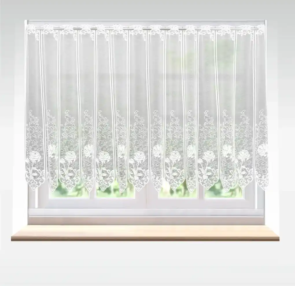 Záclona žakárová, Ružená vitrážka metráž, biela 50 cm | BIANO