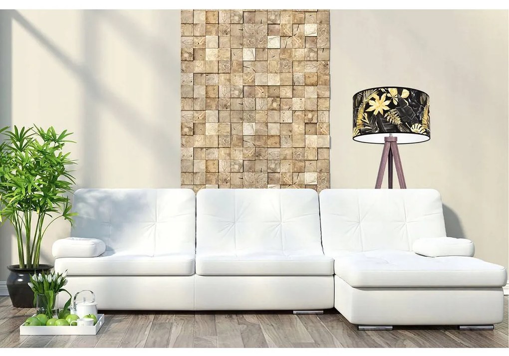 Stojacia lampa Gold Flowers, 1x čierne textilné tienidlo s kvetinovým vzorom, (výber zo 4 farieb konštrukcie), (fi 35cm)