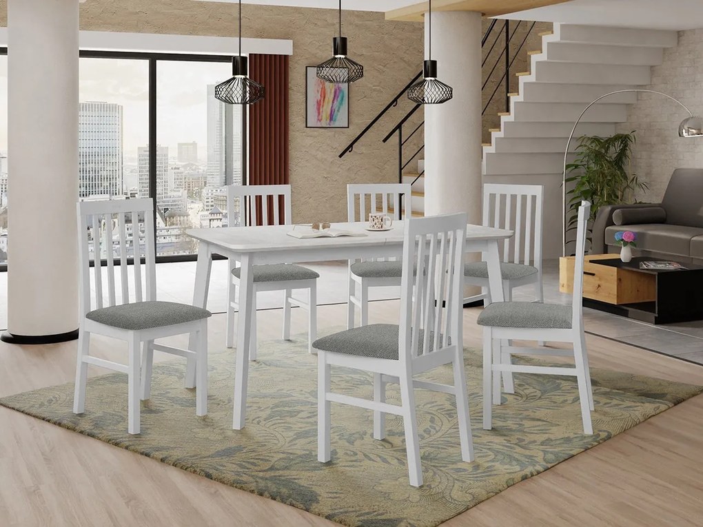 Rozkladací stôl so 6 stoličkami AL16, Morenie: biela, Poťahové látky: 25x - Paros 2, Farby nožičiek: čierna
