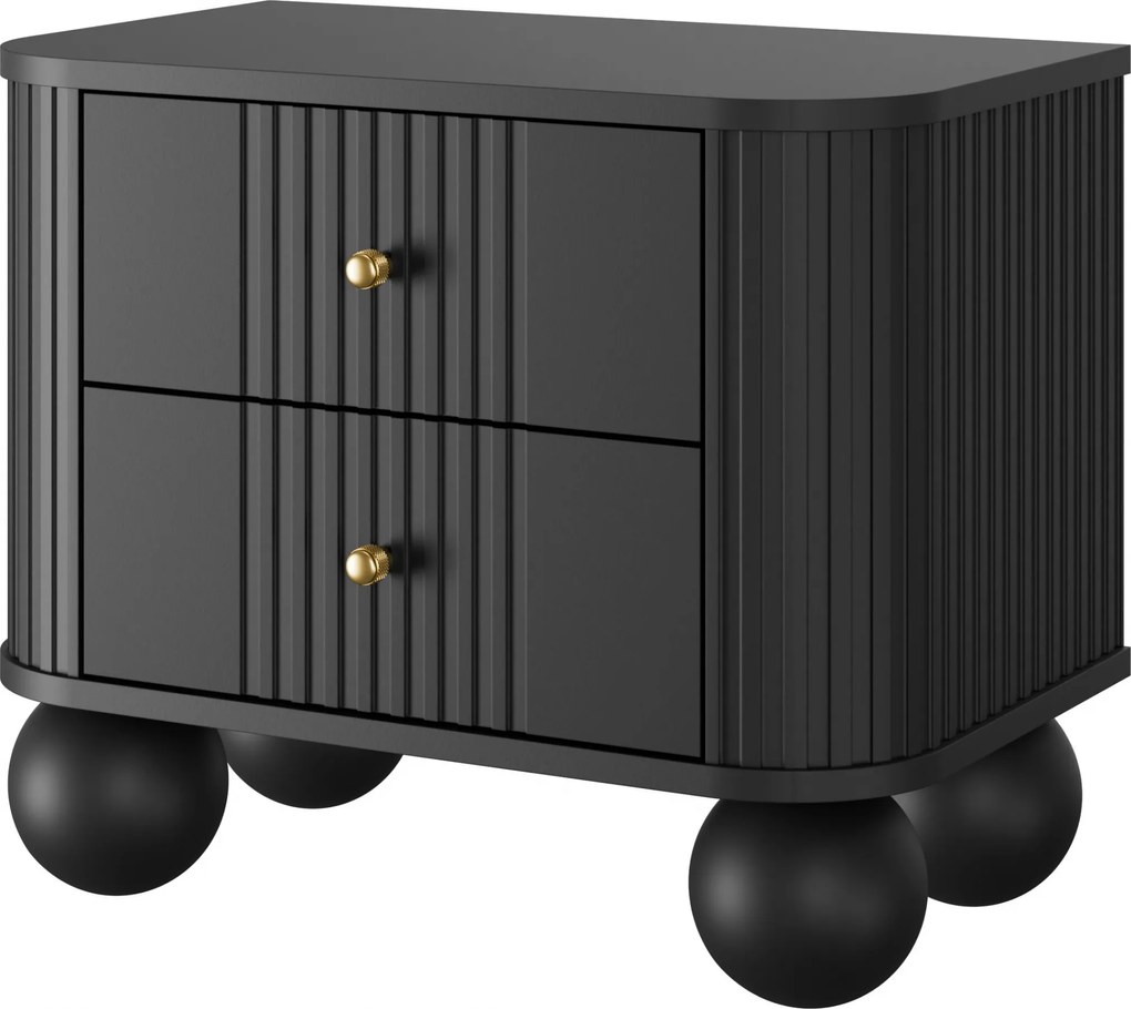 Nočné stolíky Vesper 56 cm - 2 ks - čierna / zlatá / čierne nohy