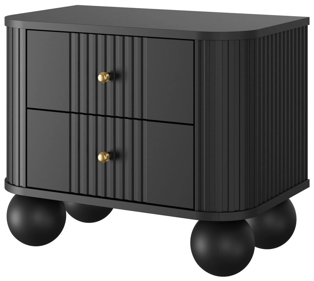 Nočné stolíky Vespera 56 cm - 2 ks - čierna / zlatá / čierne nohy