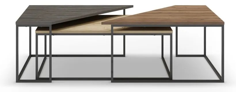 Konferenčné stolíky v súprave 3 ks s doskou v dekore orechového dreva v prírodnej farbe 70x110 cm Titan – Marckeric