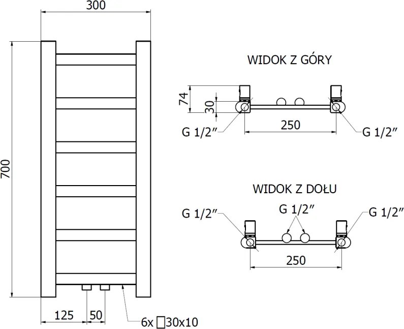 Mexen Bolt, vykurovacie teleso 700 x 300 mm, 141 W, spodné a stredové, antracitová, W126-0700-300-00-66