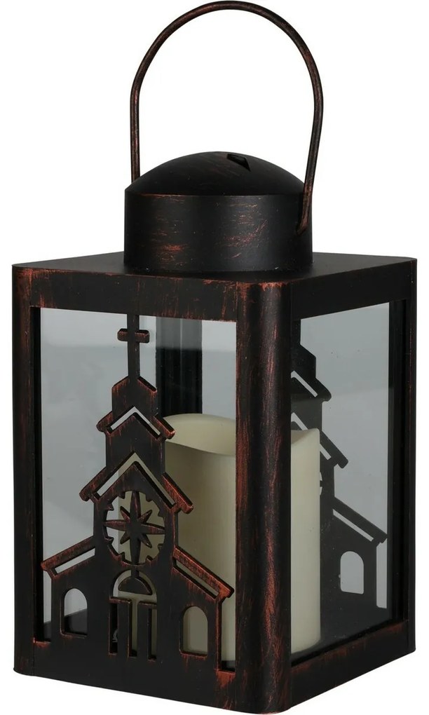 Lampáš s LED sviečkou Church čierna, 10 x 16 cm