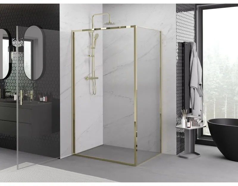 Mexen Exo, výklopný sprchový kút 90 x 80 cm, číre sklo, zlatá, 817-090-080-50-00