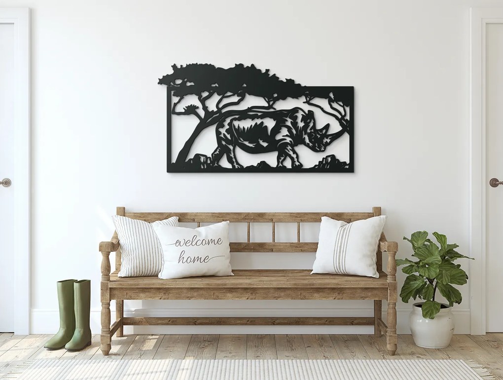 drevko Drevený obraz Nosorožec v savane Rozmer obrazu: 25 x 44,5 cm, Farba dekorácie: Čierna