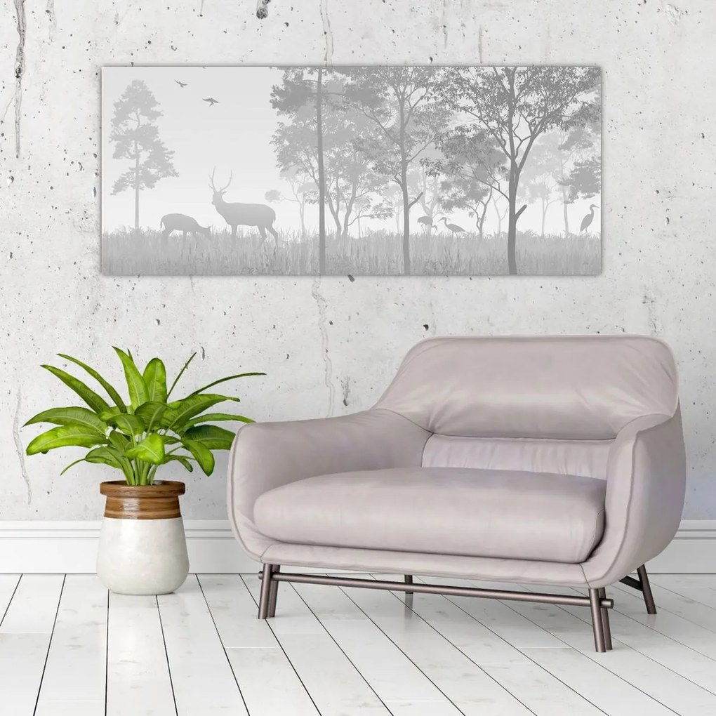 Obraz - Lúka s jeleňami (120x50 cm)