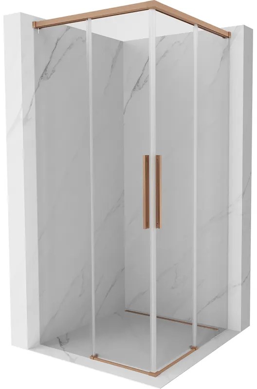 Mexen Rox, Duo posuvný sprchový kút 75 x 75 cm, 8mm číre sklo, medený matný profil, 8C2D-075-075-65-00