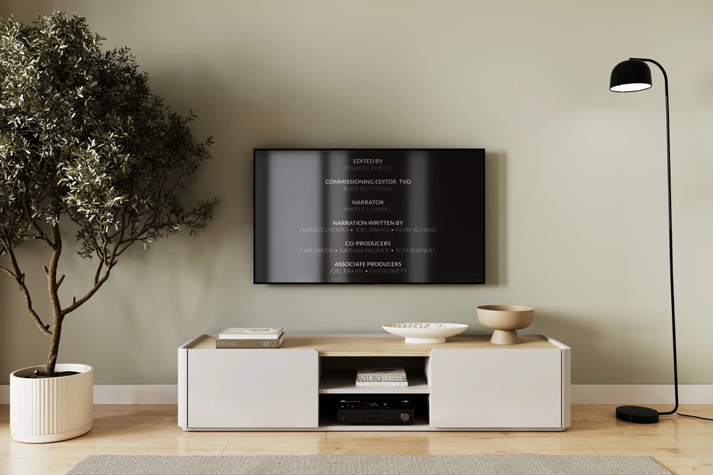 TV stolík Elivo 170 cm so zásuvkou - kašmír / olejovaný dub