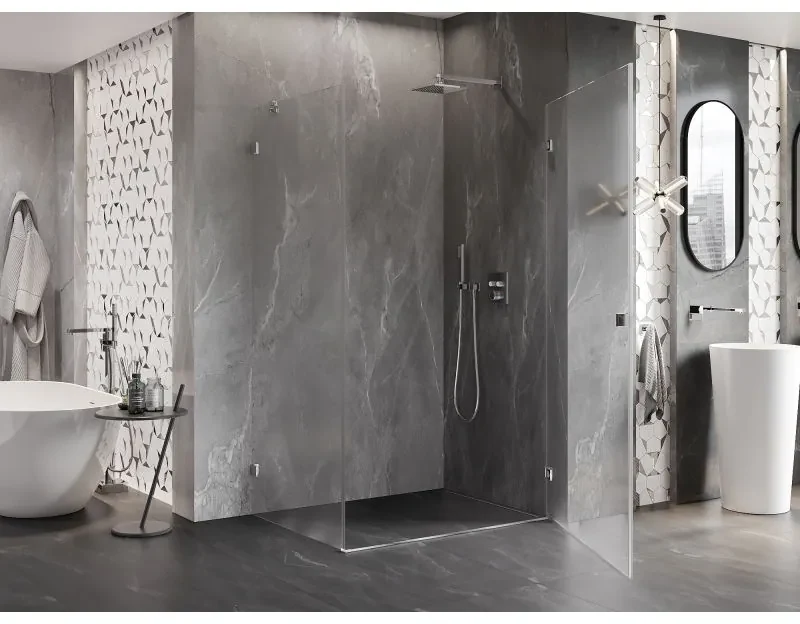 Mexen Lunar-B, pravostranný výklopný sprchový kút 80 x 70 cm, 8mm číre sklo, chrómový profil, 832-080-070-01-00-P