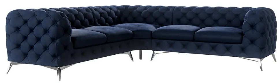 Tmavomodrá zamatová rohová pohovka Chelsea – Ropez