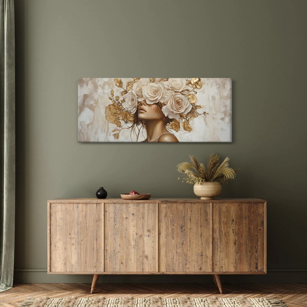 Obraz - Dievča s ružami (120x50 cm)
