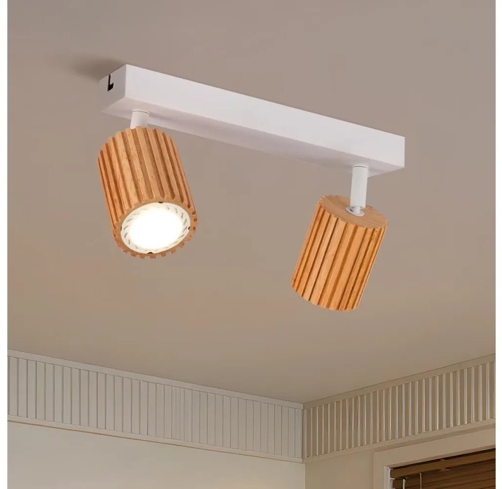 Brilagi - Bodové svietidlo MODERN WOOD 2xGU10/8W/230V kaučukovník/biela